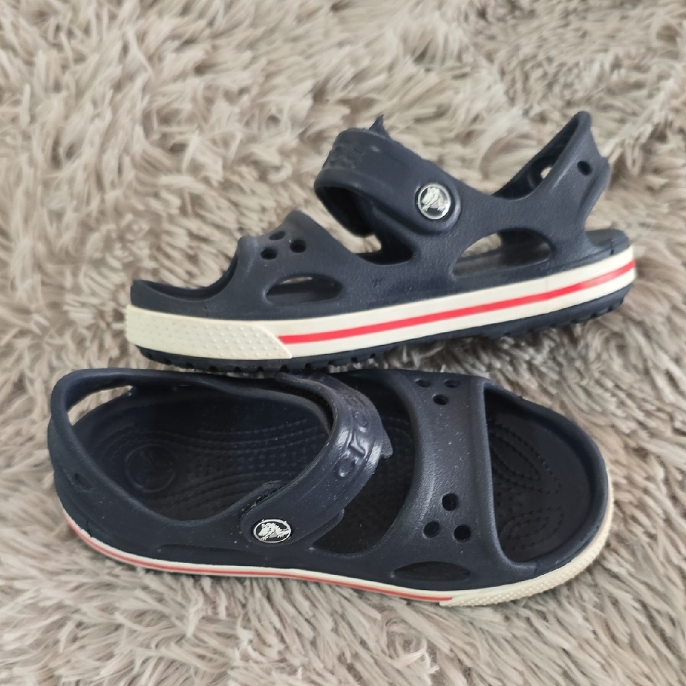 CROCS Kids Sandals in Navy with Red and White Accents - Picture 2 of 9